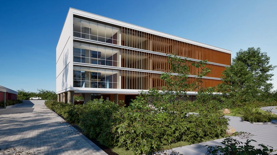 Edificio moderno di un campus universitario con ampie vetrate